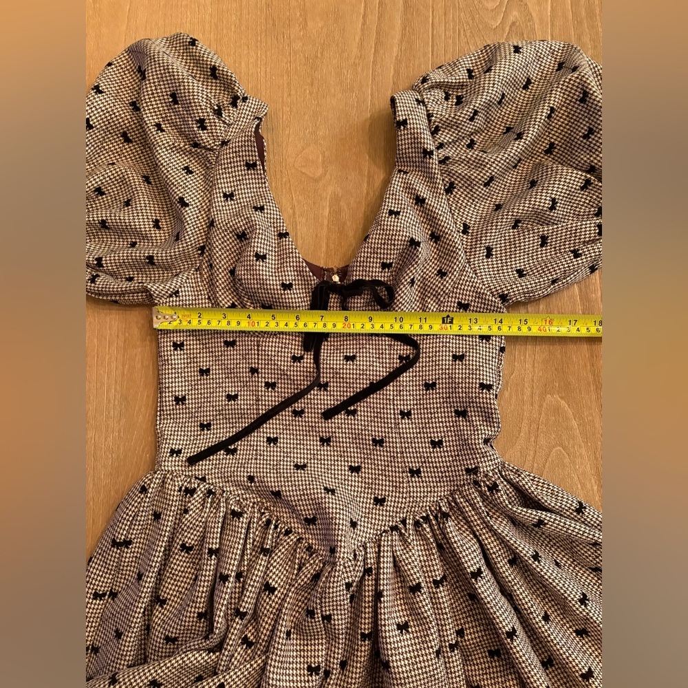 Sofie the Label Bows of Enchantment Mini Dress Puff Sleeve Brown Small NWT - Picture 15 of 16
